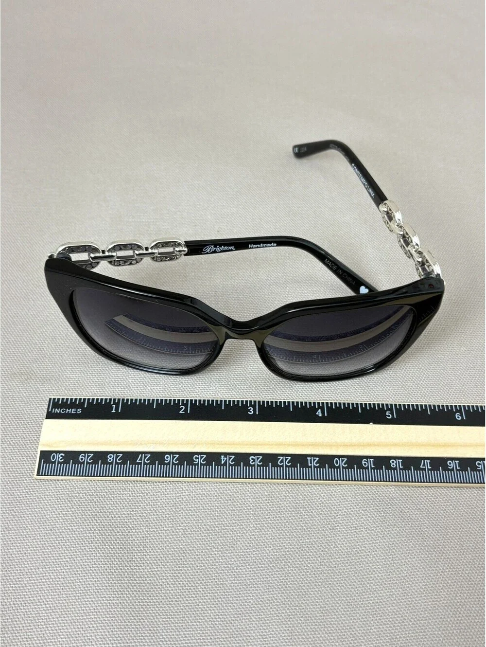 Brighton Contempo Linx Sunglasses Black Silver Chain Link Cat Eye Shades A13133